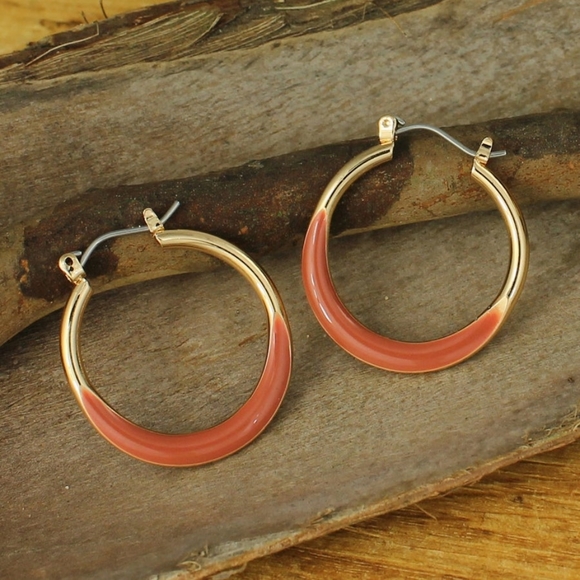 ZAD Jewelry - ZAD Warm Breeze Enamel Huggies Gold Hoop Earrings 3 Colors Available